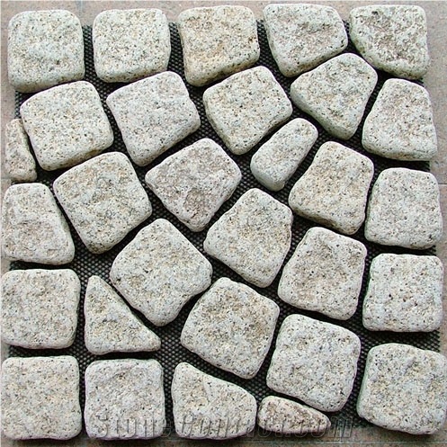 Cobble G682 Road Pavers on Mesh,Padang Giallo Rust Granite Cube Stone & Brick Pavers for Walling Stones,Driveway Paving Sets,Landscaping Stone-Gofar