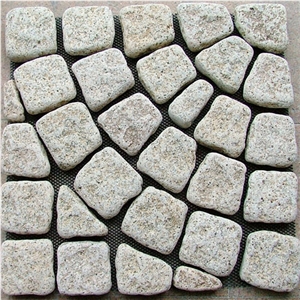 Cobble G682 Road Pavers on Mesh,Padang Giallo Rust Granite Cube Stone & Brick Pavers for Walling Stones,Driveway Paving Sets,Landscaping Stone-Gofar