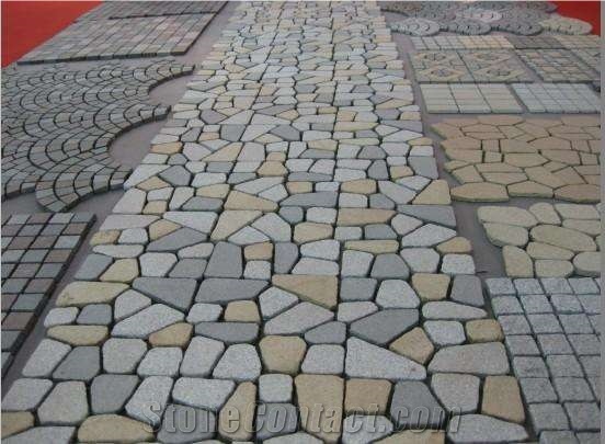 Cobble G682 Road Pavers on Mesh,Padang Giallo Rust Granite Cube Stone & Brick Pavers for Walling Stones,Driveway Paving Sets,Landscaping Stone-Gofar