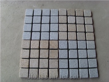 Cobble G682 Road Pavers on Mesh,Padang Giallo Rust Granite Cube Stone & Brick Pavers for Walling Stones,Driveway Paving Sets,Landscaping Stone-Gofar