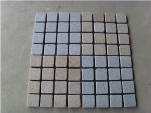 Cobble G682 Road Pavers on Mesh,Padang Giallo Rust Granite Cube Stone & Brick Pavers for Walling Stones,Driveway Paving Sets,Landscaping Stone-Gofar