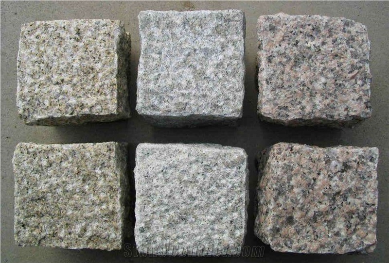 Colorful Granite Brick Road Cube Pavers on Mesh,Padang Giallo Rust Granite Cube Stone Brick Pavers Golden Garnet Paving Sets,Landscaping Stone-Gofar