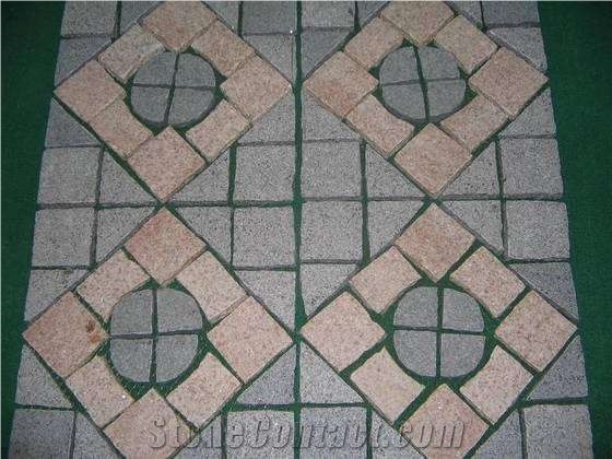 Colorful Granite Brick Road Cube Pavers on Mesh,Padang Giallo Rust Granite Cube Stone Brick Pavers Golden Garnet Paving Sets,Landscaping Stone-Gofar