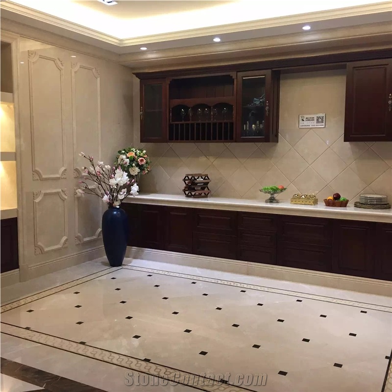 Dino Beige Cream Marble Mixed Light Emperador Marble Flower Carving Waterjet Medallions / Floor Carpet Medallions
