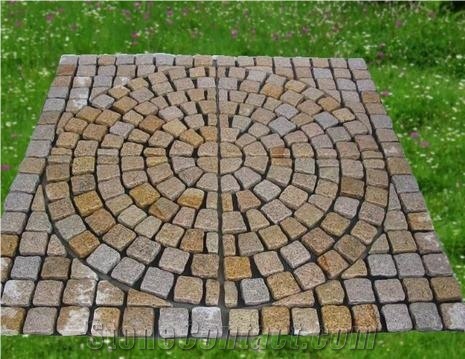 Factory Price Fan Shaped G603 Sesame Grey Granite Cube Stone Pavers Set on Mesh,Exterior Landscaping Stones Walkway Stepping Cobble Gofar