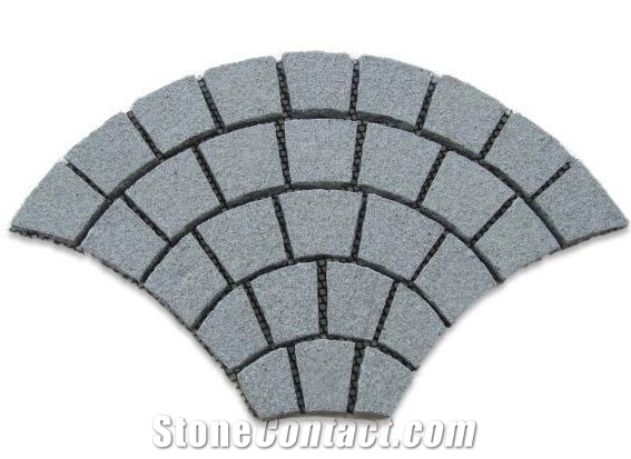 Factory Price Fan Shaped G603 Sesame Grey Granite Cube Stone Pavers Set on Mesh,Exterior Landscaping Stones Walkway Stepping Cobble Gofar
