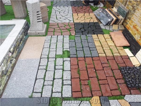 Factory Price G603 Sesame Grey Granite Cube Stone Pavers Set on Mesh,Exterior Landscaping Stones Walkway Stepping Cobble Gofar