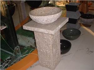 G682 Padang Giallo Rust Granite Bathroom Counters,Single Stand Vanity Top,Pedestal Bath Top with Sink,Bowls