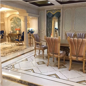 Moon Cream Black Marble Mixed Portoro Gold Marble Waterjet Medallions / Floor Medallions
