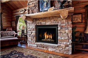 Rust Brown Slate Culture Stone Wall Cladding Panel Fireplace Surround Covering, Antique Style Interior Stacked Stone Veneer Stone Walling Gofar