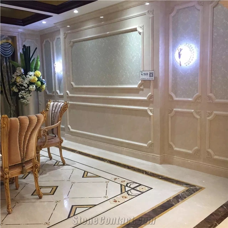 Sahara Beige Marble Mixed Portoro Gold Black Marble Waterjet Medallions / Floor Medallions Tile Pattern