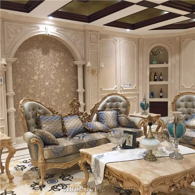 Sahara Beige Marble Mixed Portoro Gold Black Marble Waterjet Medallions / Floor Medallions Tile Pattern