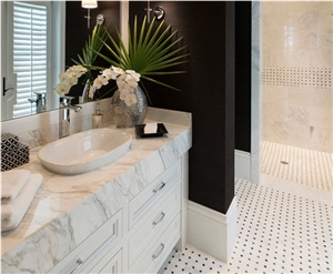 Sold Surafce Bianco Carrara White Quartz Marble Kitchen Bar Top, Countertops Bench Top for Home Furniture Worktops