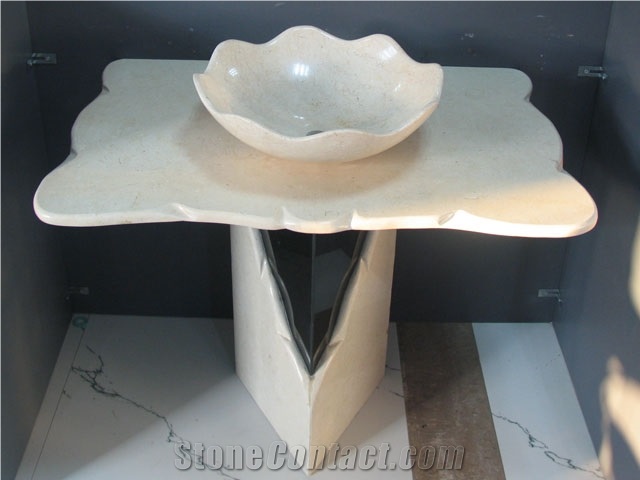 Sunny Beige Marble Bathroom Counters,Pedestal Vanity Top with Sinks Bowla,Bath Top Interior Stones with Single Stands