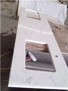 White Artificial Marble Carrara Vein Look Quartz Stone Bathroom Countertops,Vanity Top,Engineered Stone Bath Top