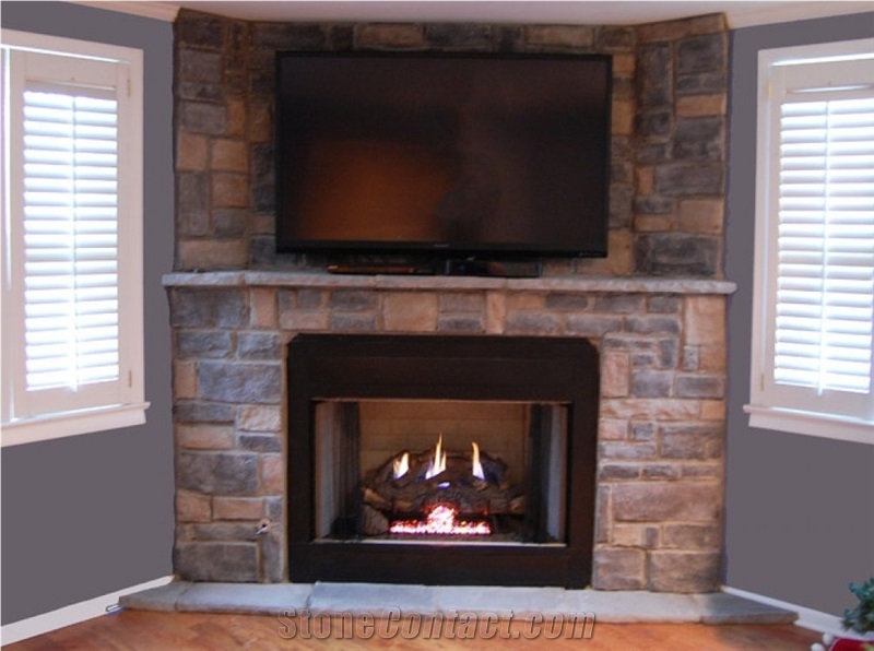 White Quartzite Nero Culture Stone Wall Cladding Panel Fireplace Surround Covering, Traditional Style Interior Stacked Veneer Stone Walling Gofar