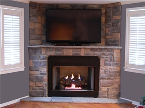 White Quartzite Nero Culture Stone Wall Cladding Panel Fireplace Surround Covering, Traditional Style Interior Stacked Veneer Stone Walling Gofar