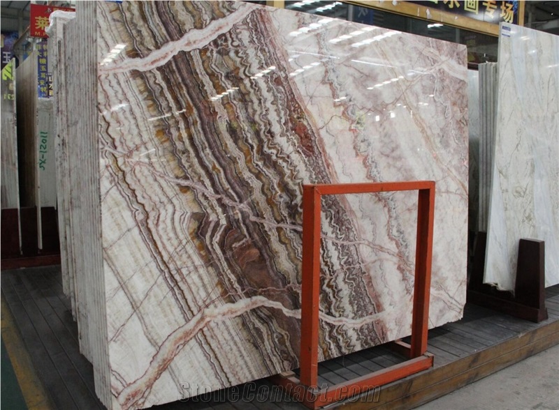 China Red Dragon Onyx Jade Bookmatched Slab For Wall