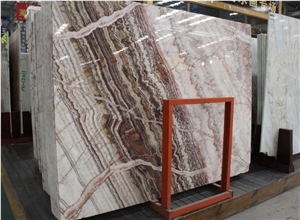 China Red Dragon Onyx Jade Bookmatched Slab For Wall