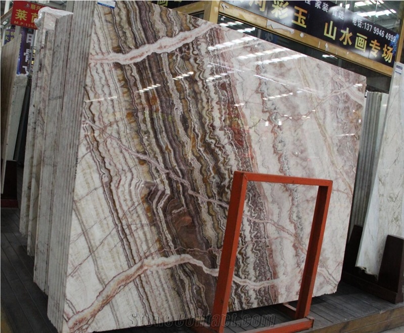China Red Dragon Onyx Jade Bookmatched Slab For Wall