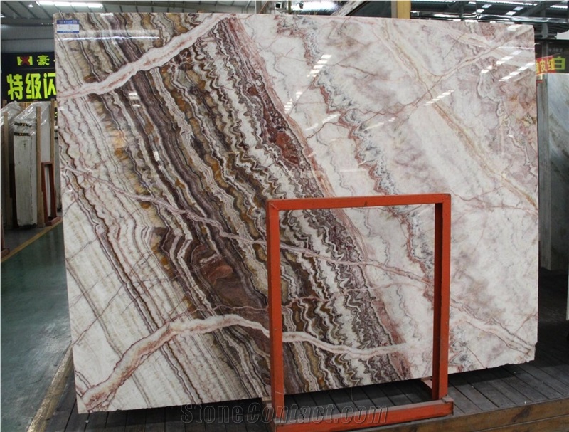 China Red Dragon Onyx Jade Bookmatched Slab For Wall