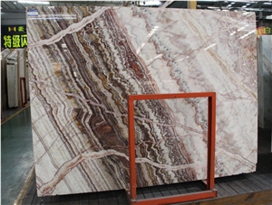 China Red Dragon Onyx Jade Bookmatched Slab For Wall