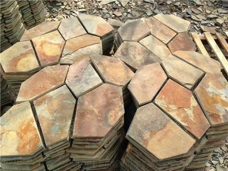 China Yellow Slate Classic Red Wall Tile,Riven Split Natural Stone Paver,Floor Tile for Walkway,Flagstone Cheap Price with Ce and Own Quarry
