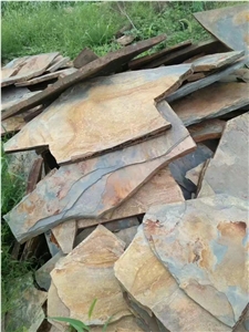 China Yellow Slate,Mess Shape Paving Tile,Riven Split Natural Stone Paver,Floor Tile for Walkway,Cheap Price with Ce and Own Quarry
