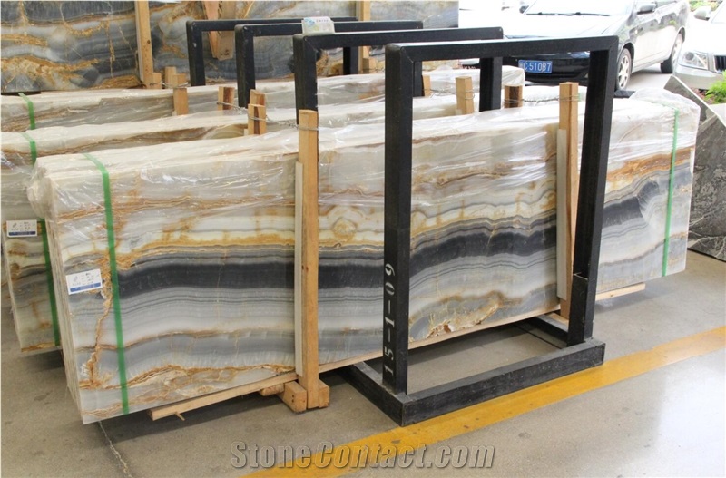 Volos Water Jade River Onyx Polished Slab Wall Bookmatched