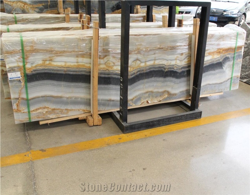 Volos Water Jade River Onyx Polished Slab Wall Bookmatched