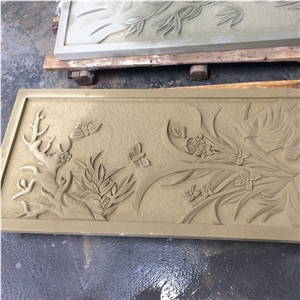 Beige Color Sandstone Relieve Sandstone Flower Carving for Walls