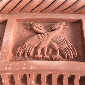 Red Sandstone Carving Stone Sculpture Relief & Etching Wall Panel