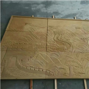 Yellow Sandstone Relief Chinese Great Wall Relief