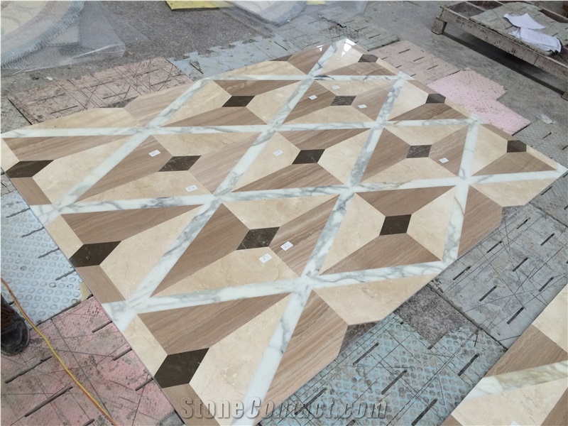 Balck Marquina with White Marble Round Carpet Waterjet Medallions, Mosaic Medallions