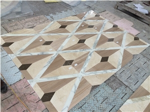 Balck Marquina with White Marble Round Carpet Waterjet Medallions, Mosaic Medallions
