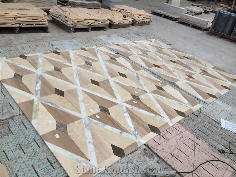 Balck Marquina with White Marble Round Carpet Waterjet Medallions, Mosaic Medallions