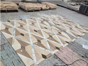 Balck Marquina with White Marble Round Carpet Waterjet Medallions, Mosaic Medallions