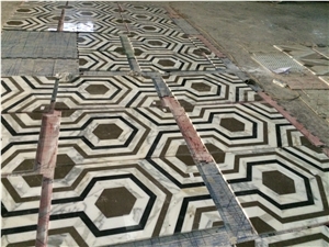 Balck Marquina with White Marble Round Carpet Waterjet Medallions, Mosaic Medallions