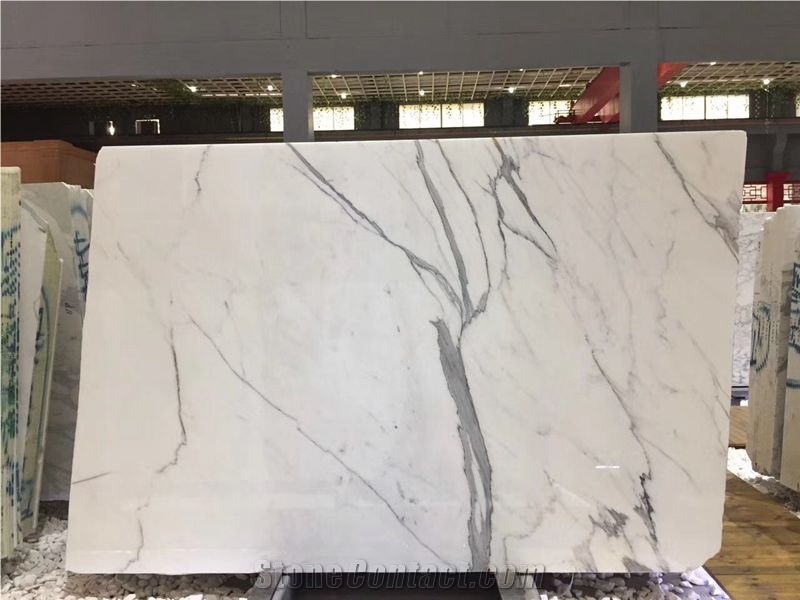 Italian Calacatta White Marble Slabs & Tiles, for Kitchen Tops
