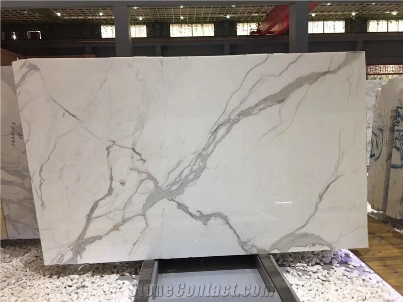 Italian Calacatta White Marble Slabs & Tiles, for Kitchen Tops