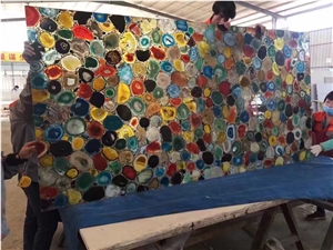 Mixed Color Semi Precious Stone Slabs Wall Panels, Agate Gemstone Tiles