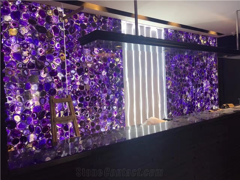 Purple Semi Precious Agate Slabs Stone Tiles Panels Wall
