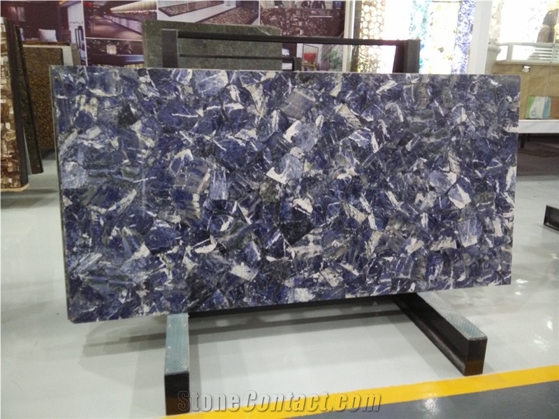 Translucent Blue Agate Countertop, Blue Gemstone Table Top Price, Blue Agate Tiles for Interior Design