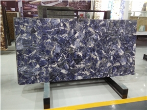 Translucent Blue Agate Countertop, Blue Gemstone Table Top Price, Blue Agate Tiles for Interior Design