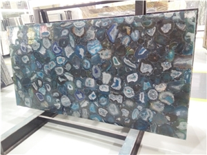 Translucent Blue Agate Countertop, Blue Gemstone Table Top Price, Blue Agate Tiles for Interior Design