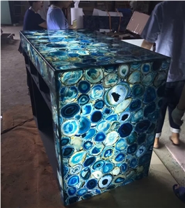 Translucent Blue Gemstone,Backlite Blue Agate Semiprecious Stone Reception Countertop Price