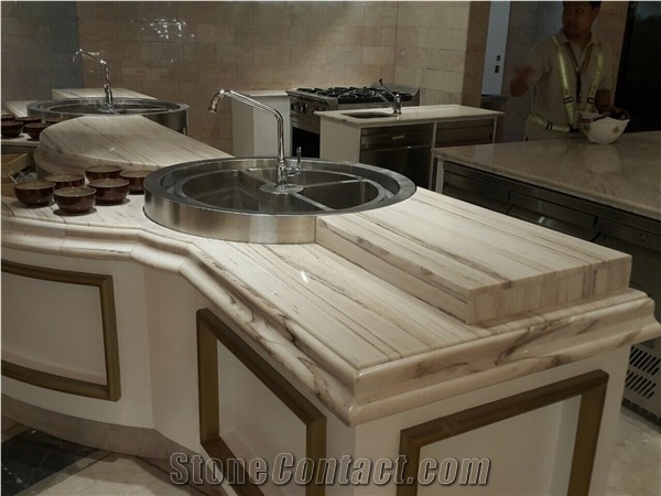 White Marble Buffet Round Table Top Design, Reception Desk Counter, Work Tops