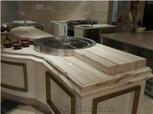 White Marble Buffet Round Table Top Design, Reception Desk Counter, Work Tops