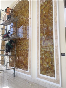 Yellow Gemstone Semi Precious Stone Slabs for Panels Wall Tiles