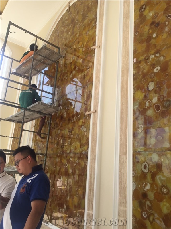 Yellow Gemstone Semi Precious Stone Slabs for Panels Wall Tiles